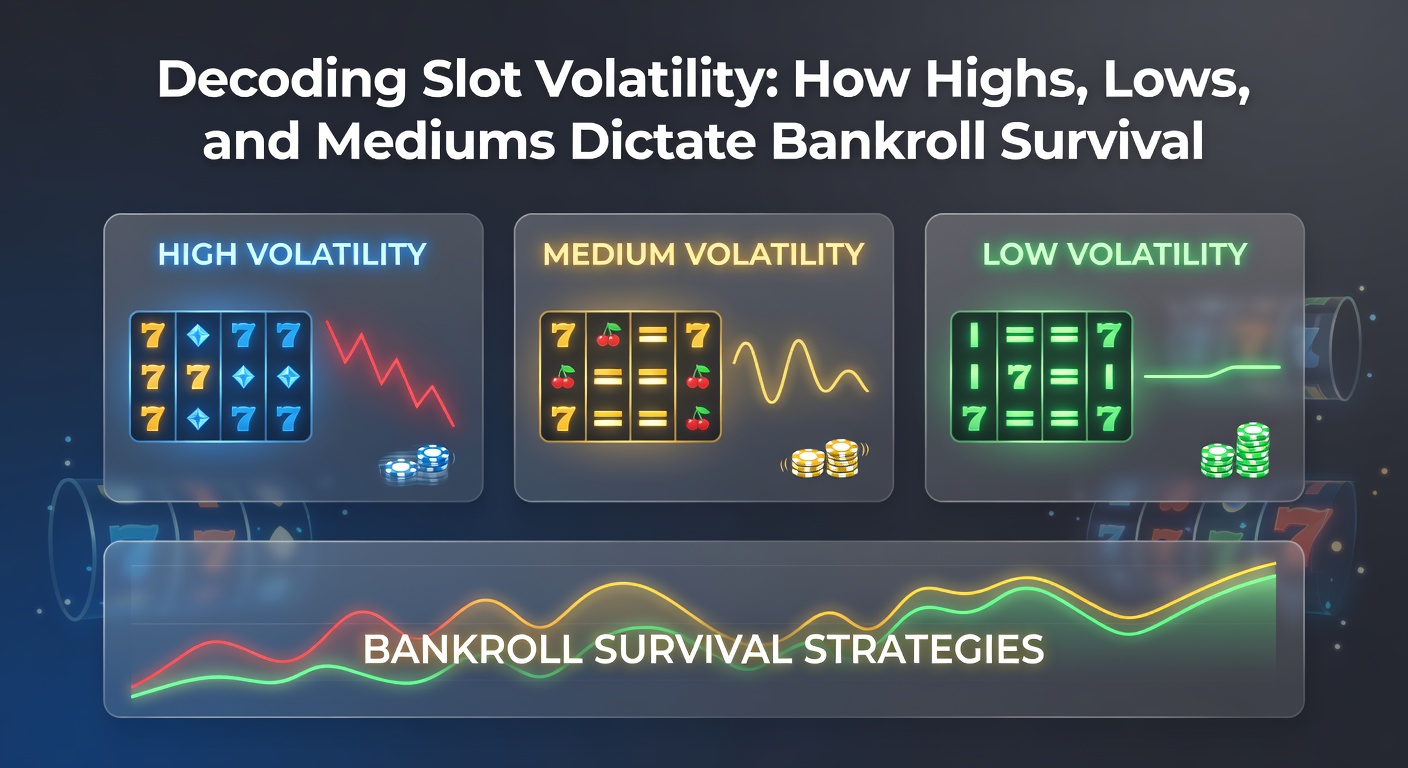 Graph charting bankroll fluctuations over 1,000 spins for low, medium, and high volatility slots, showing dramatic swings in high-volatility lines versus steady low-volatility paths