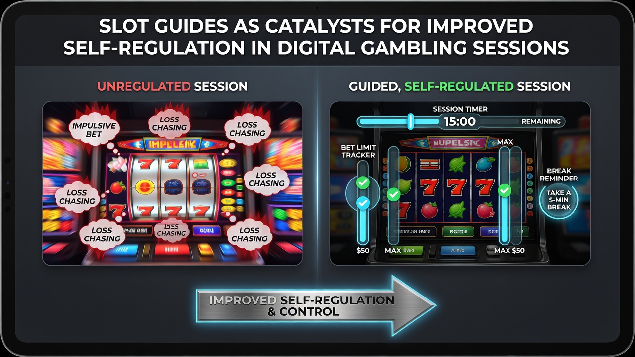 Player reviewing slot guide on tablet with session timer and limit settings visible